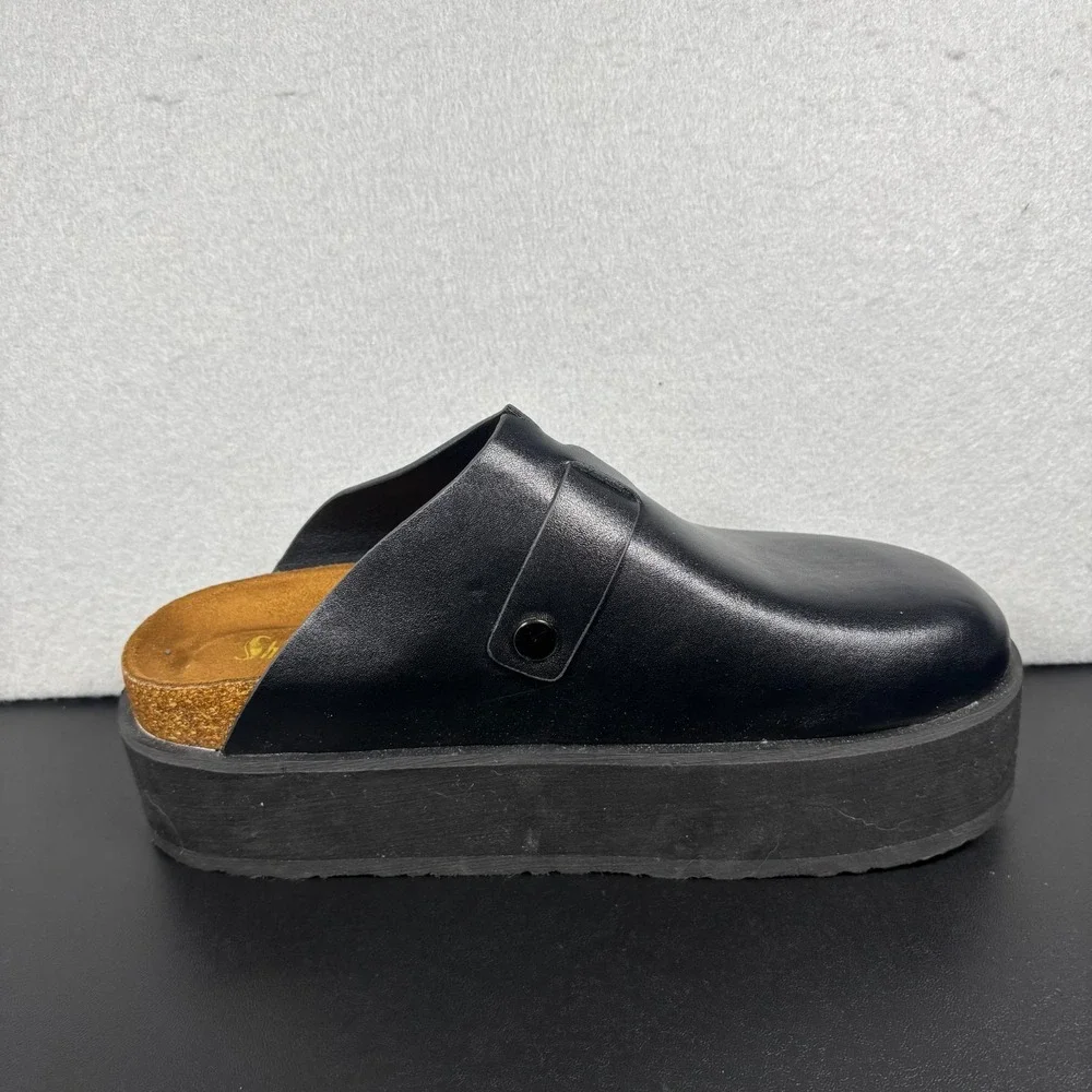 Womens Black Platform Clogs Size 10 Buckle Mules Goth Grunge Chunky Slip On Shoe
